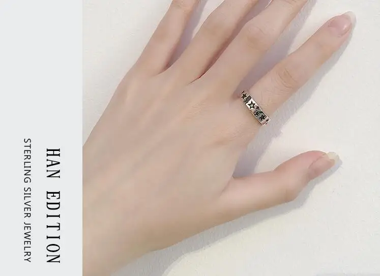 

2017 New fashion Korean style 925 Silver Five-pointed star pattern Open Ring for woman jewelry