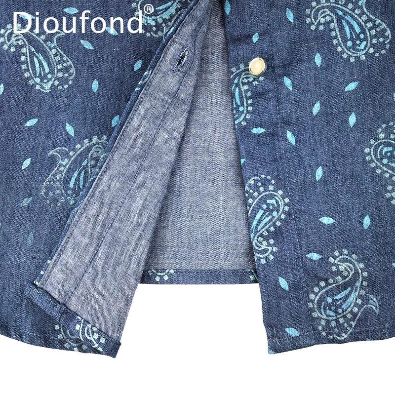 Dioufond Denim Shirts Women Blouses Pesley Print Thin Cotton Blouse Long Sleeve Slim Tops Blusas Camisa Jeans Casual Out|denim shirt women|shirt