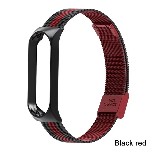 Black red Металлический ремешок для Xiaomi Mi, 3 и 4 смарт-браслет, металлический браслет, ремешок из нержавеющей стали для Xiaomi Mi, 3 Смарт-браслет - Цвет: Black red