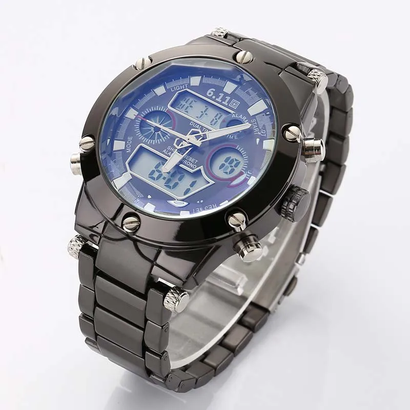 Полностью стальные золотые часы мужские военные спортивные наручные