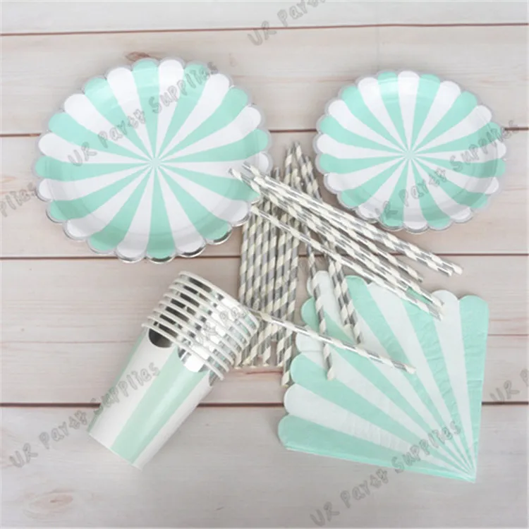 8 комплектов (40 шт.) мятный Сивер из фольги для напитков вечеринок посуда бумажные