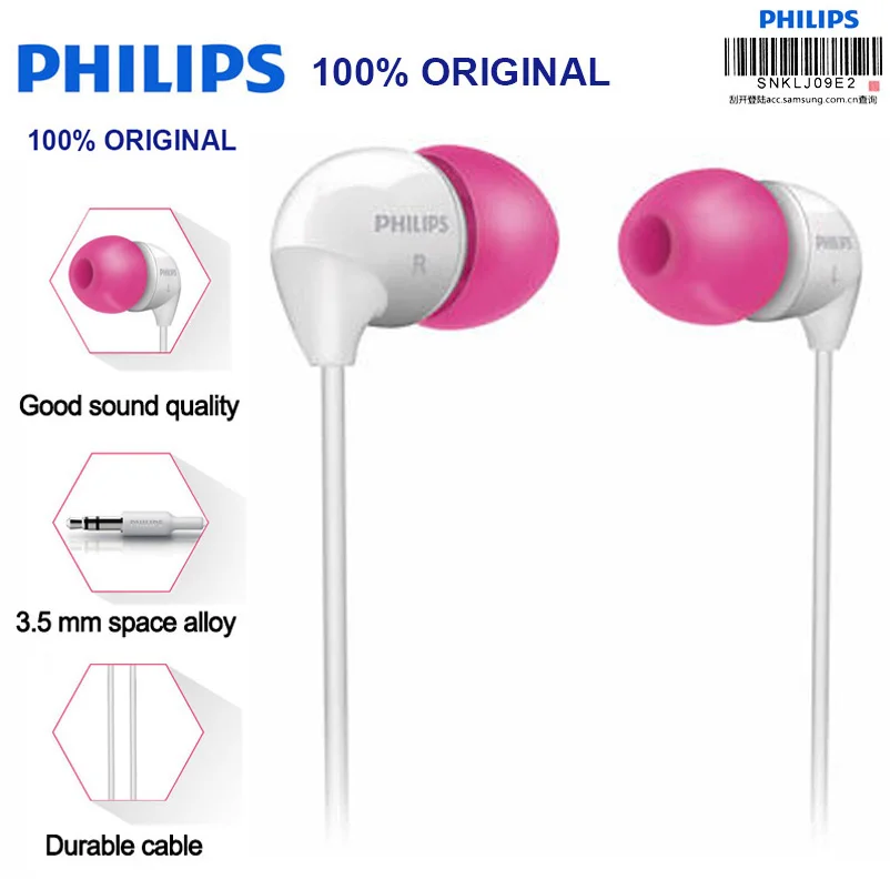 Philips SHE3501 наушники вкладыши с плоской головкой 3 5 мм проводные Super Bass для Xiaomi Lg