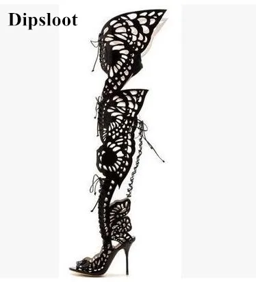 2017 г. Пикантные женские ботфорты с вырезами и бабочками модельные туфли открытым