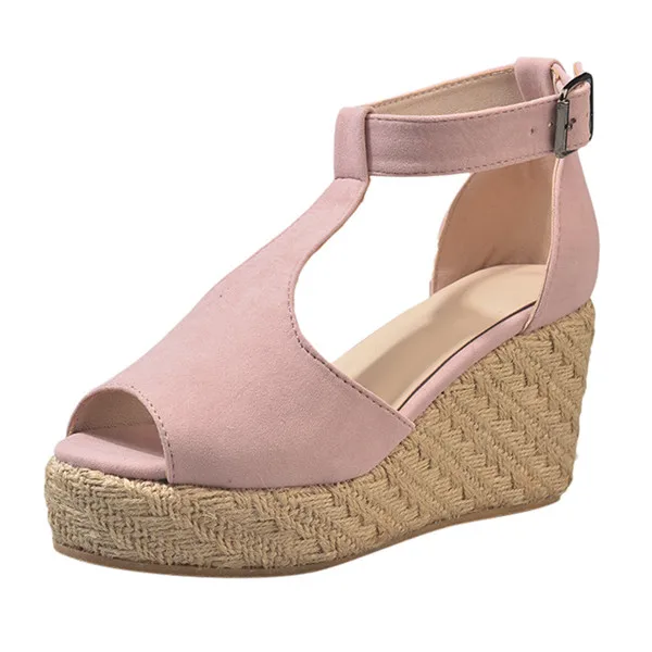 Pink SAGACE/женские туфли-лодочки; женские летние туфли на танкетке с открытым носком и пряжкой на ремешке; Босоножки на платформе на высоком каблуке; sandalia feminina Mujer; - Цвет: Pink