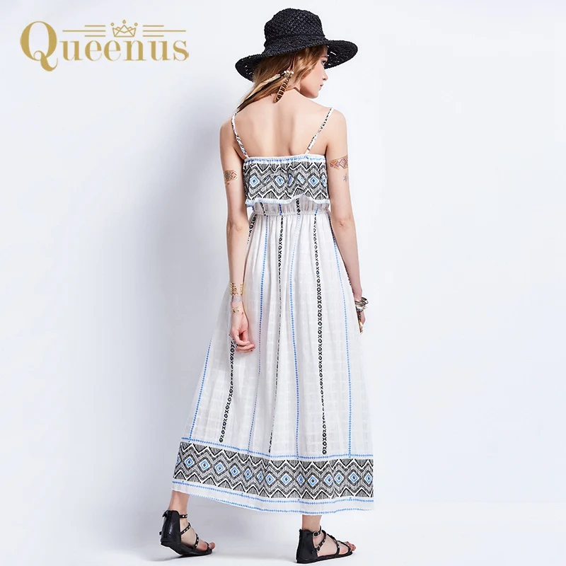 QUEENUS богемное женское летнее платье этническое Имперское длинное ТРАПЕЦИЕВИДНОЕ