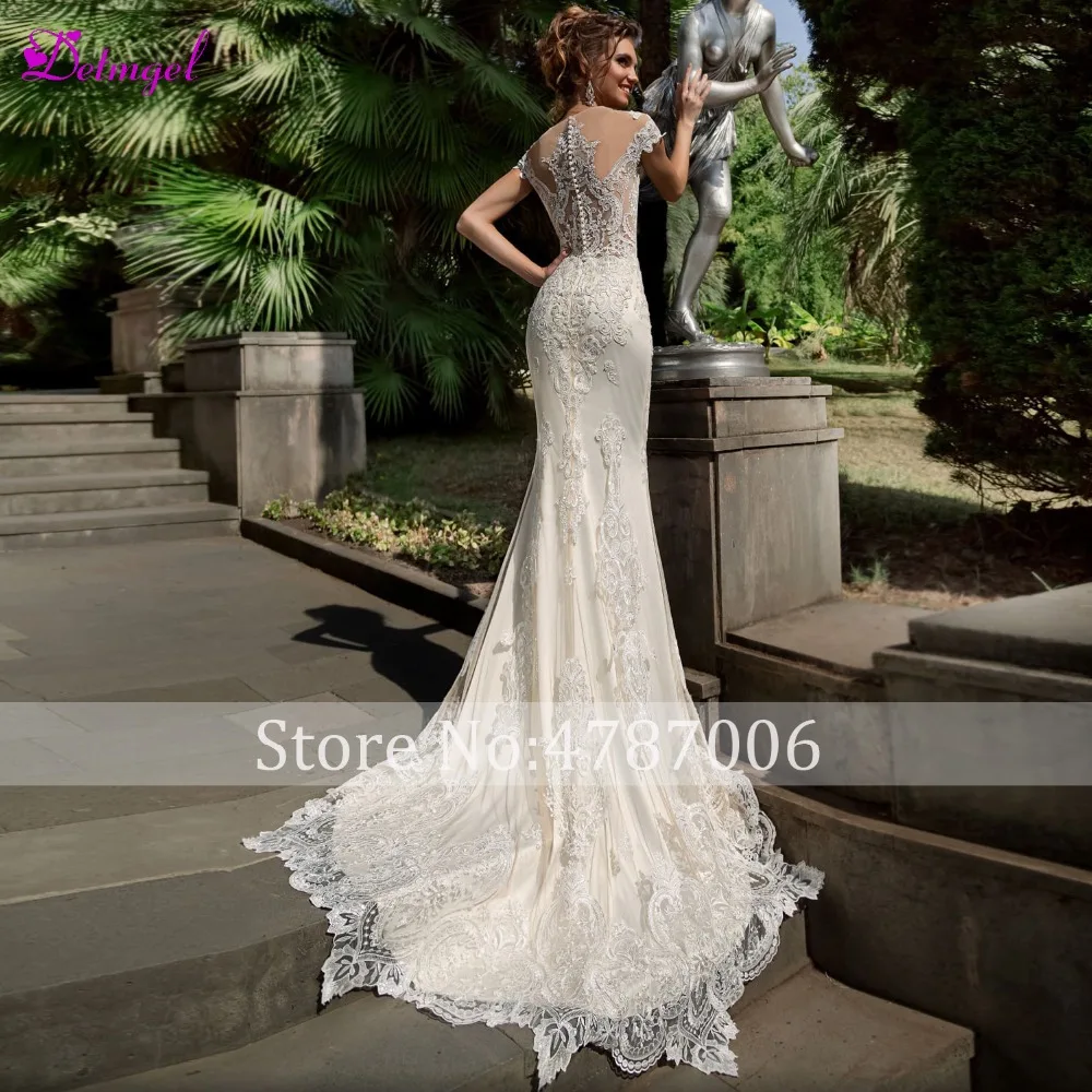 Detmgel Vestido de Noiva свадебное платье с аппликацией и рукавами-крылышками русалочкой 2020