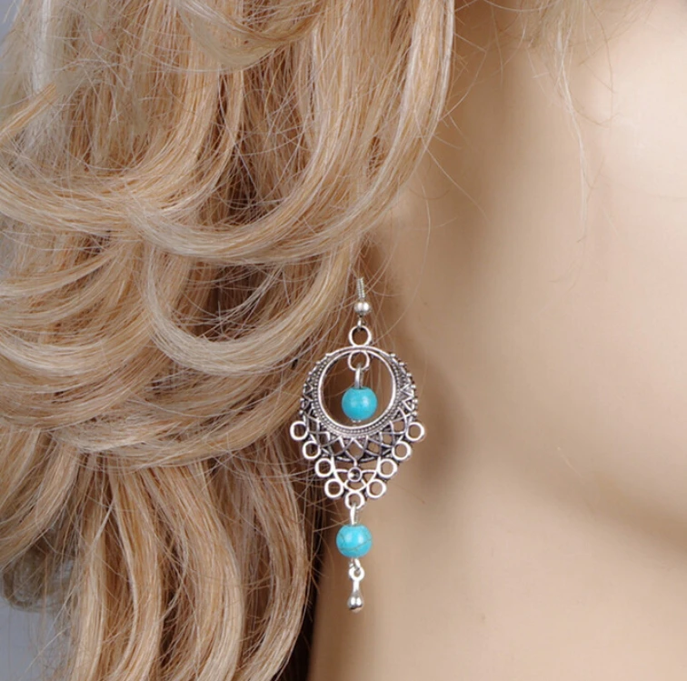 2016 изысканная мода бирюзовый Этническом стиле новый серьги стержня для женщин