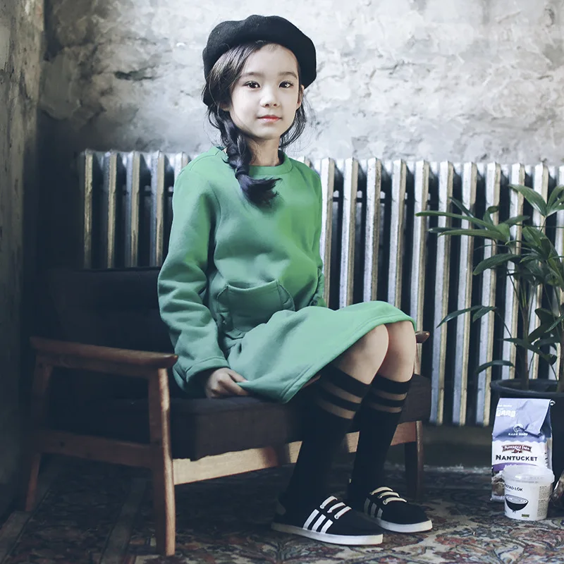 green dress Платья для маленьких девочек зима года, детское платье с длинными рукавами для девочек детское платье из плотного флиса для девочек осенняя одежда для девочек возрастом 6, 8, 10, 12 лет - Цвет: green dress