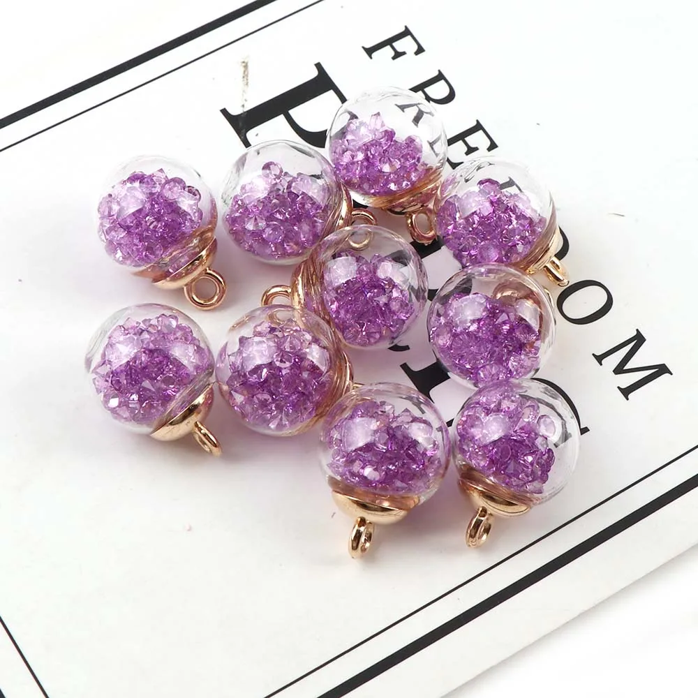 Amethyst 10 шт. корейский стиль Красочный прозрачный стеклянный шар зыбучие пески двусторонний циркон для DIY Ювелирные серьги аксессуары - Окраска металла: Amethyst