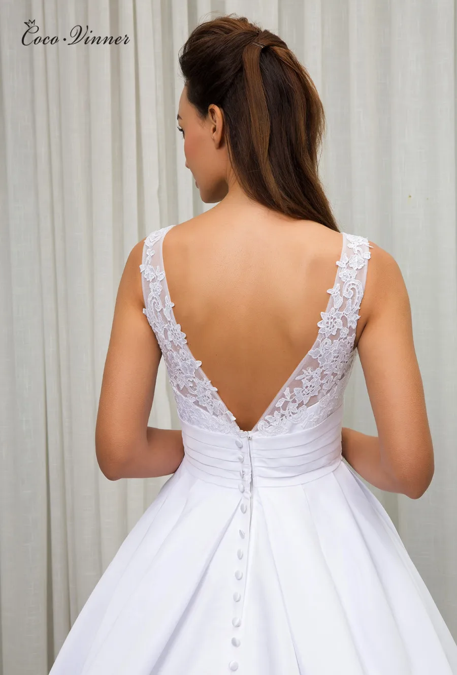 Vintage Elegant Ball Gown Satin Wedding Dress Europe New Boat Neck Lace Appliques Ruched Simple Bright Dresses W0204 | Свадьбы и