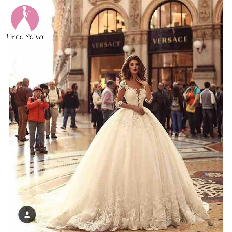 Vestido de noiva роскошное бальное платье свадебное 2019 Robe mariee кружевное с длинными