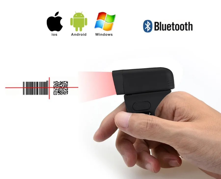 Мини беспроводной Bluetooth 2D QR 1D CCD лазерный сканер штрих-кода в форме кольца Карманный считыватель штрих-кода для Android IOS Windows