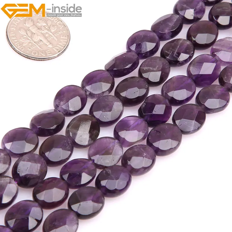 Gem-inside Selectable Size Natural Flat Oval Amethysts Faceted Beads For Jewelry Making Bracelet Necklace 15inch DIY Jewellery | Украшения