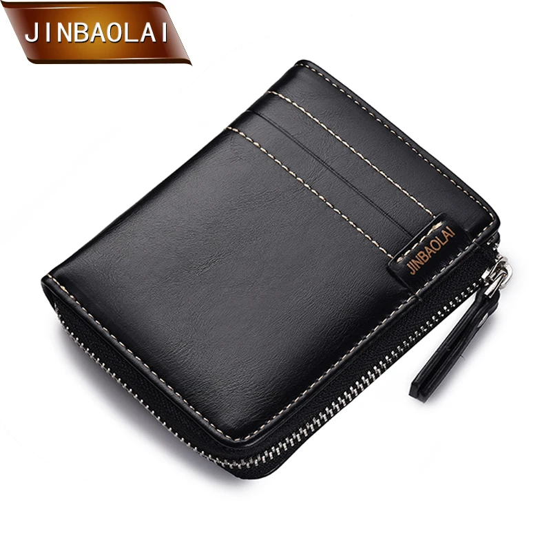 JINBAOLA мужской маленький кошелек тонкий на молнии дизайнерские мужские Короткие