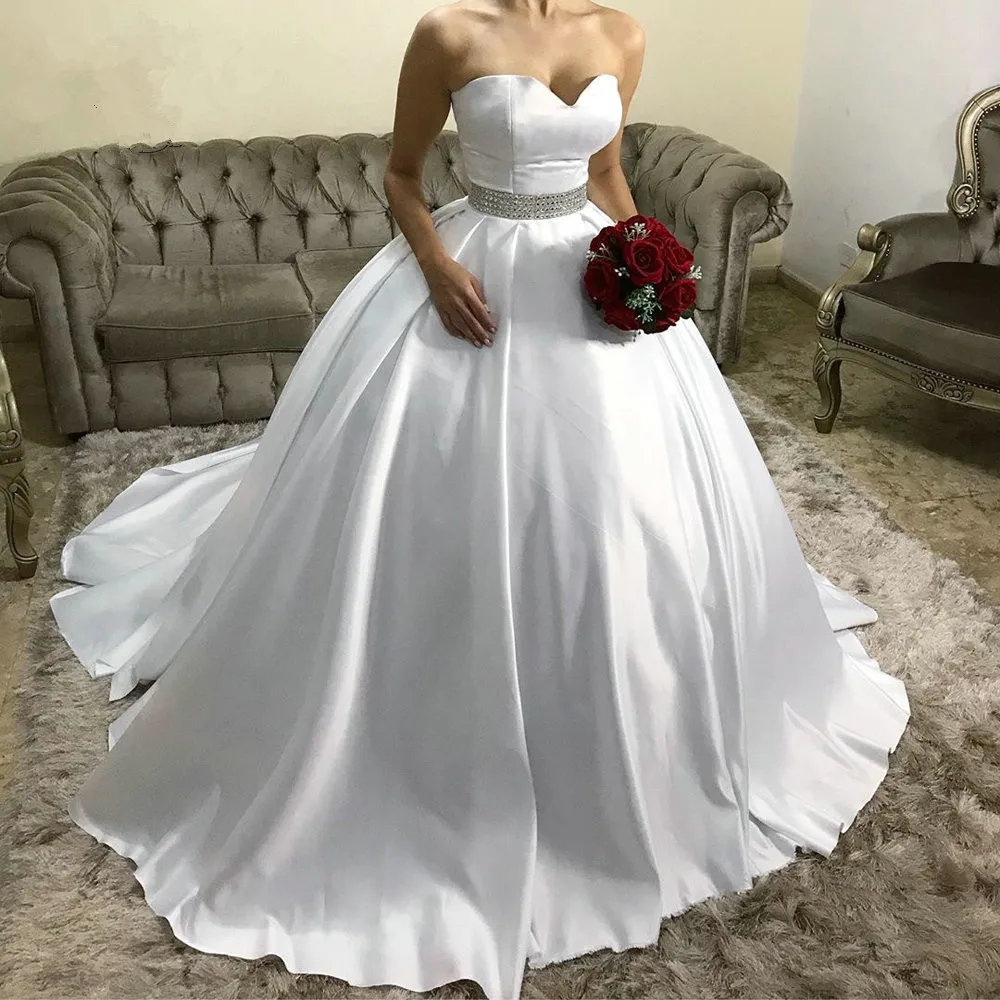 

vestido de casamento hochzeitskleid Ball gown satin Wedding Dresses 2019 sweetheart With crystal belt Wedding Gowns