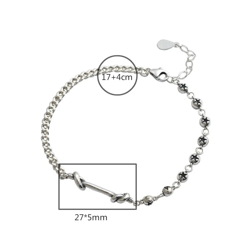 

Flyleaf 925 Sterling Silver Punk Vintage Rope Knot Bracelets For Women Fine Jewelry Bracelets & Bangles Five-pointed Star Beads