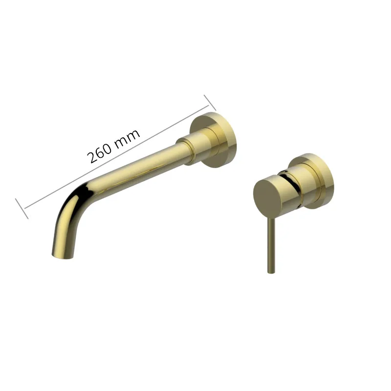 Brush Gold-260 Настенный латунный Смеситель для раковины с одной ручкой, смеситель для горячей и холодной воды для ванной комнаты,, матовый черный, белый, розовый, золотой набор - Цвет: Brush Gold-260