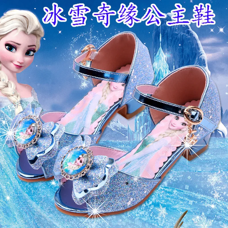 Disney новое летнее платье для девочек на высоком каблуке сандалии Холодное сердце