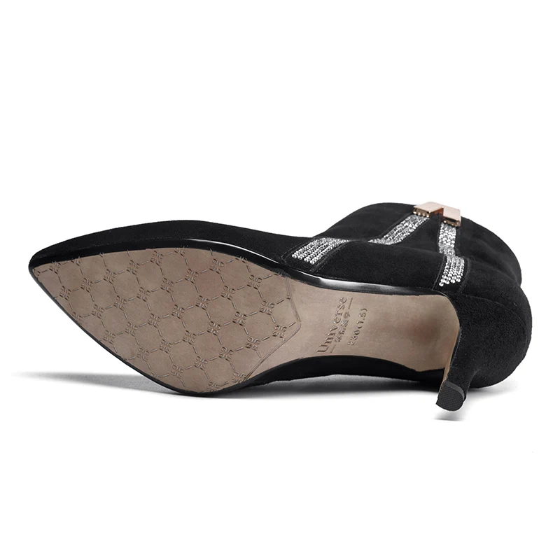 Модные женские ботинки с украшением в виде кристаллов ботильоны на тонком