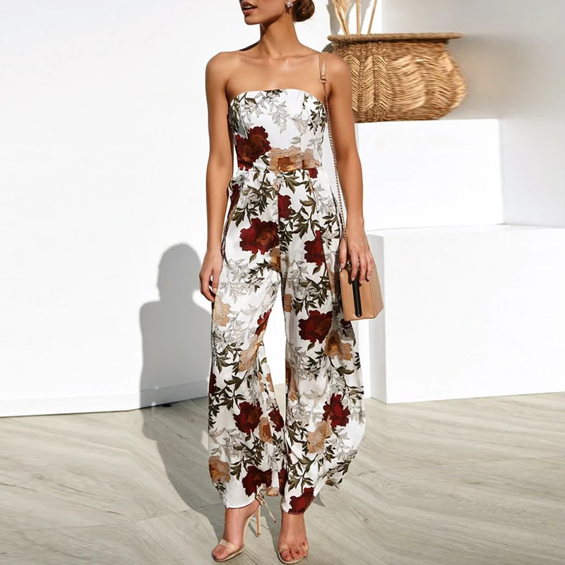 Mэлегантный Летний Пляжный 2019 Новый женский комбинезон Boho Цветочный Принт сплит