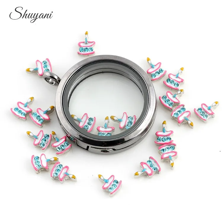 20 шт./лот эмалевый торт на день рождения плавающий медальон Подвески для стекла