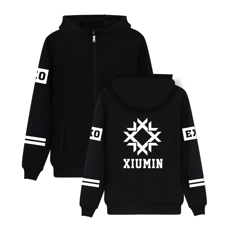 LUCKYFRIDAYF EXO новые Kpop командные осенние толстовки на молнии для женщин, кепка для фанатов, повседневный Топ, пальто унисекс Harajuku, толстовка размера плюс