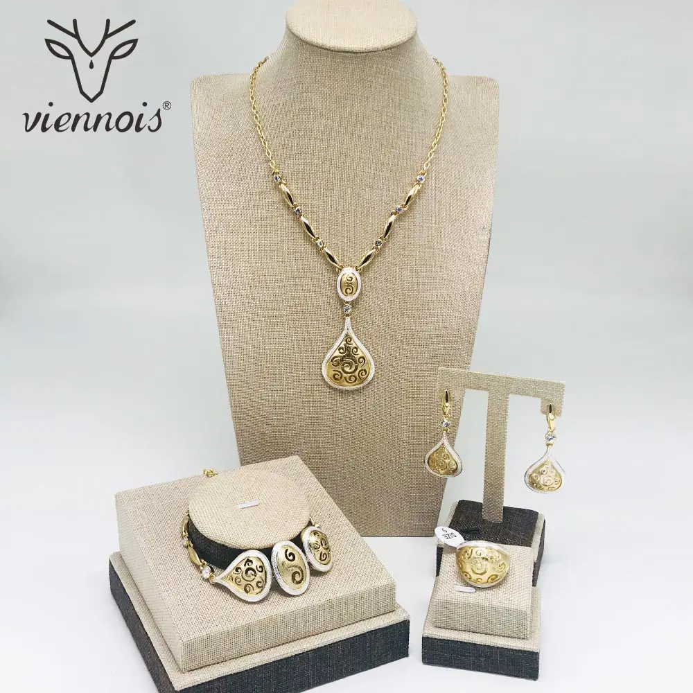 Viennois новинка золотое ожерелье набор для женщин Geomertic серьги вечерние ювелирные