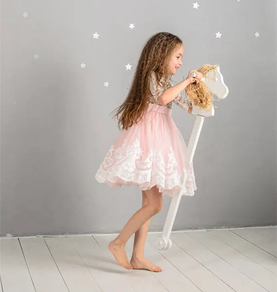 Новый розовый наряд для девочек на день рождения кружевные блестки с длинным