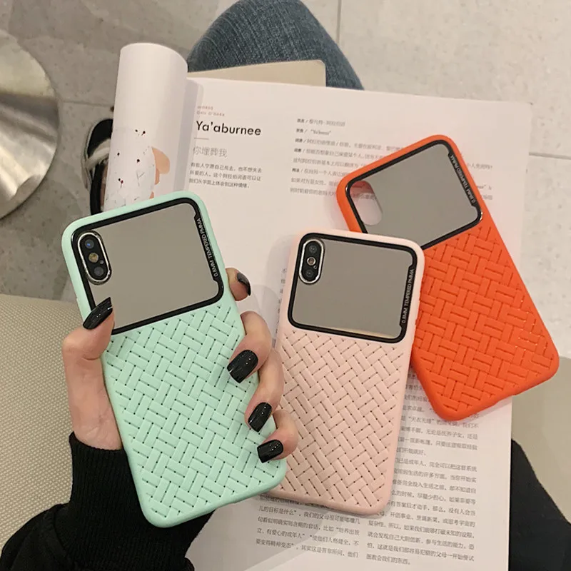 Косметическое зеркало с ТПУ силиконовым тканым узором чехол для телефона iPhone Xs Max