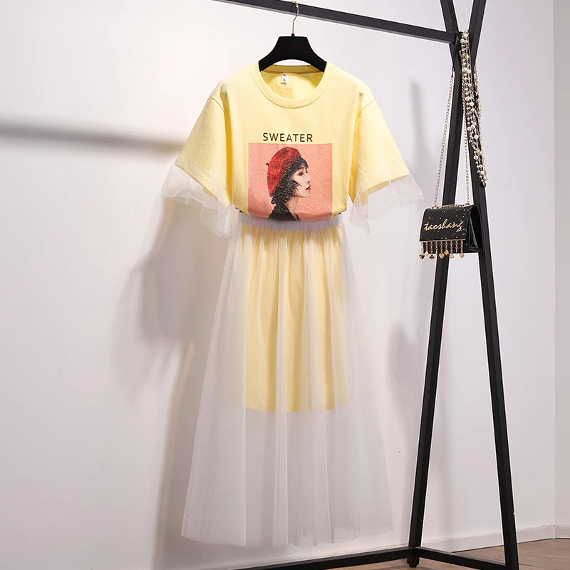 2019 Летняя женская одежда с коротким рукавом и круглым вырезом для девочек принт