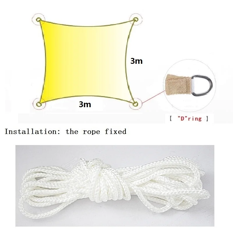 

Outdoor sun shading sail PU Polyester cloth 3x3m square awning canopy quality sun shade waterproof cloth sun shade sail free sky