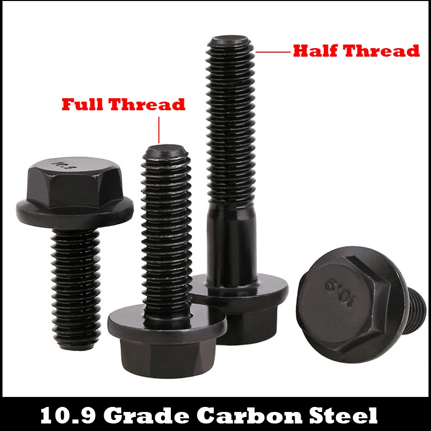 M6 M6*50 M6*55 M6*60 M6x50 M6x55 M6x60 10.9 Grade Black Carbon Steel GB5789 Screw Half Thread External Hex Hexagon Flange Bolt |