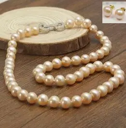 

AAA 7-8mm fashion White Pink Round Freshwater Cultured Pearl Necklace earring