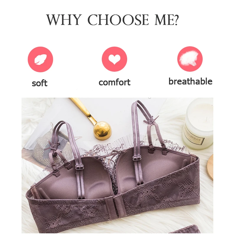 Sexy Push Up Bra Sets Add Two Cups Floral Brassiere Lace Bras for Women A B cups Briefs Underwear With Panties Lingerie | Женская одежда