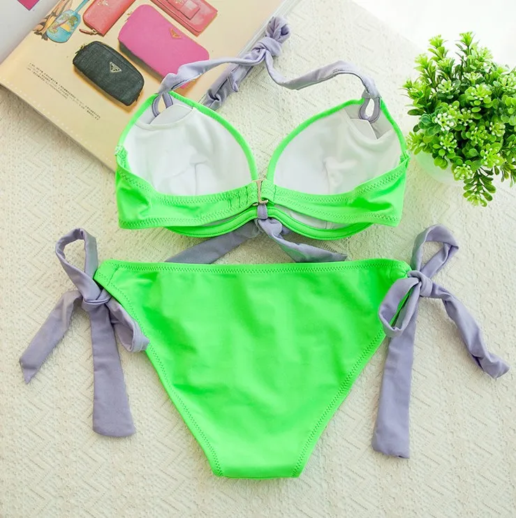 Зеленый топ с бретелькой через шею бикини Комплект V купальники Victoria's Secret Для