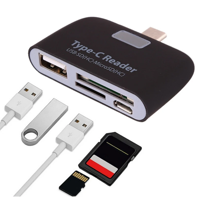 Профессиональный кардридер 3 в 1 USB Type C TF Micro OTG для Macbook телефонов