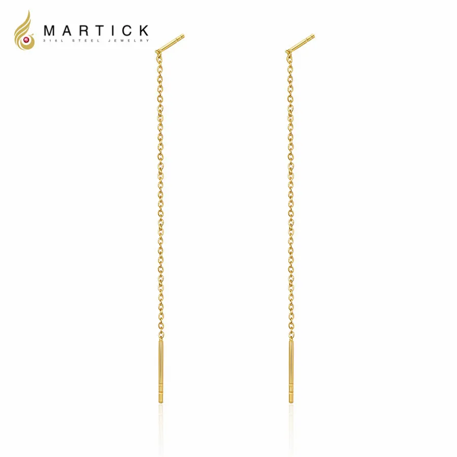 Женские серьги пусеты Martick из нержавеющей стали золотого цвета с цепочкой E175|fashion
