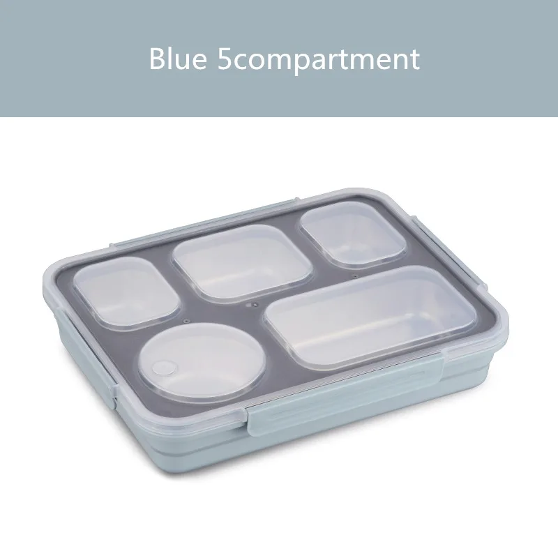 Blue 5compartment MICCK Теплоизоляционный Ланч-бокс, экологически чистый Бенто-бокс с столовыми приборами, контейнер для еды с отделениями, герметичный, не смешанный - Цвет: Blue 5compartment