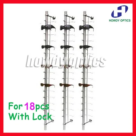 

ST018L hold for 18pcs aluminium sunglasses Lockable eyeglass display rod rack with lock