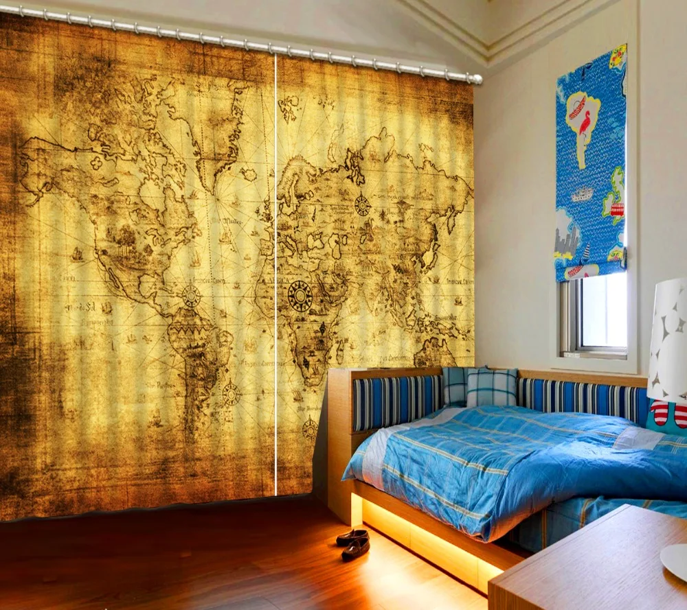 Винтажные занавески на заказ с картой мира затемняющие черные 3d для украшения