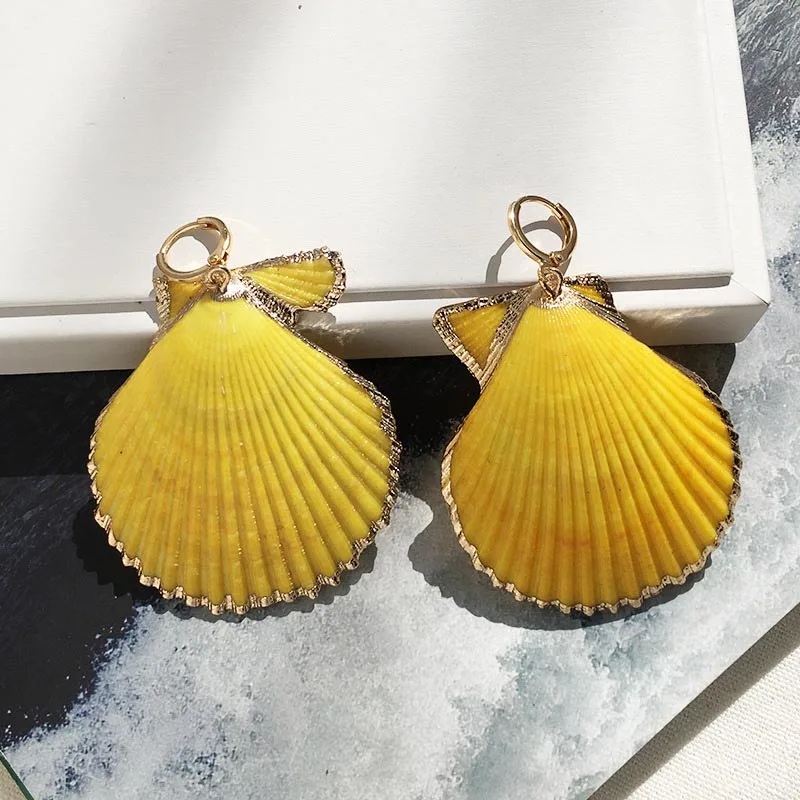 Style14 Yellow Модные натуральные сережки в виде ракушек для женщин летние каникулы Уникальные Морские пляжные висячие серьги женские вечерние ювелирные изделия дропшиппинг - Окраска металла: Style14 Yellow