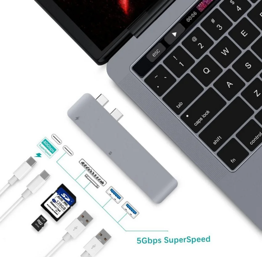 Алюминиевый двойной USB C концентратор TF/SD/Micro SD кардридер 2 3 0 Type-C разветвитель