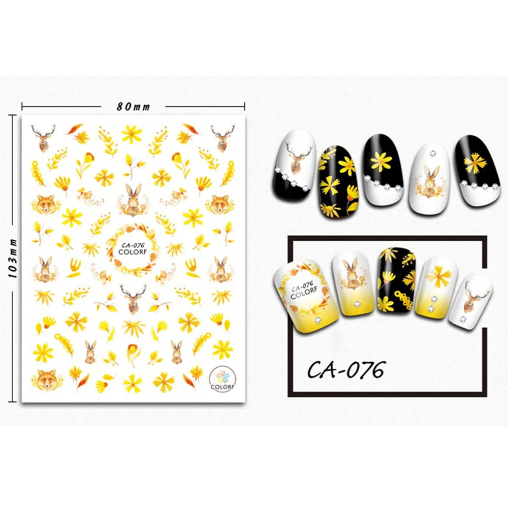 CA076 1 лист смешанные цвета модные узоры стикеры 3D на ногти Nail Art осень/лето тематический дизайн очаровательные наклейки Маникюрный Инструмент BECA073-081 - Цвет: CA076
