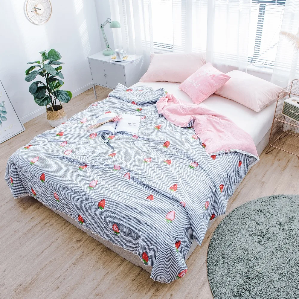 Цельное помытое летнее хлопковое покрывало кондиционер одеяло с рисунком