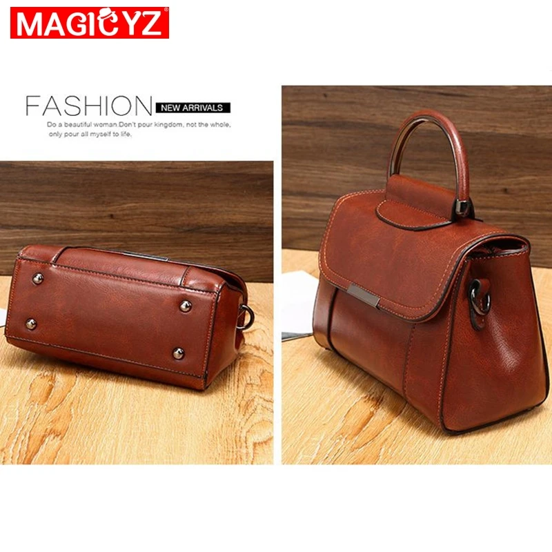 MAGICYZ короткие ручки воском кожаные сумочки лоскут женская сумка тоут кожаная