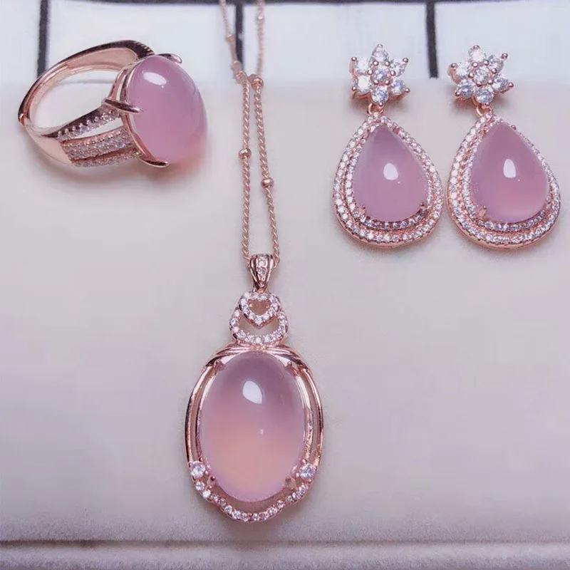 Прекрасный гарнитур ювелирных украшений из природного 925 серебро халцедон