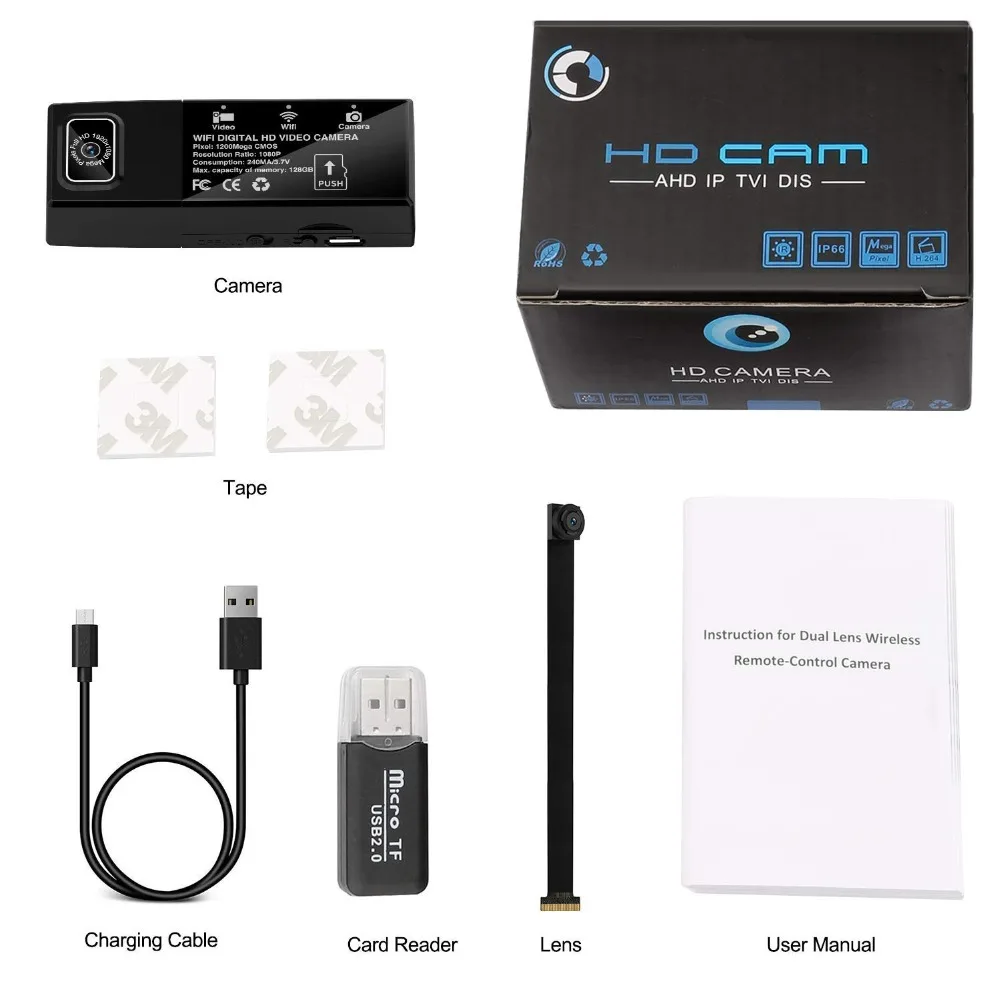 Мини-камера с двумя объективами Wi-Fi Full HD 1080 P секретная камера беспроводная P2P IP