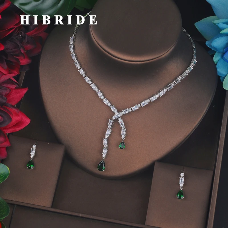 HIBRIDE роскошный дизайн зеленый маленький полный кубический циркон Свадебный