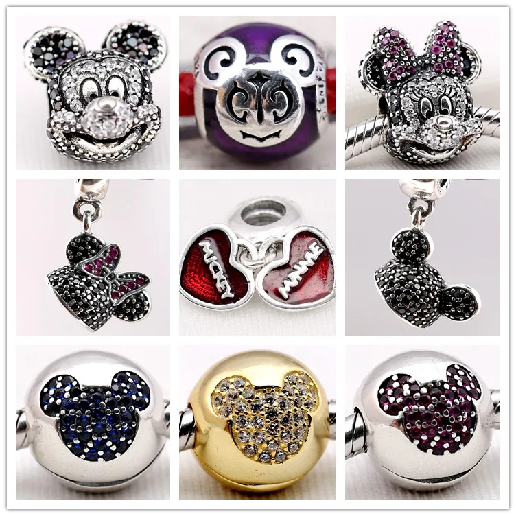 Серебряный Шарм Микки и Минни клип Подвески Мультфильм клипы шарик DIY Аксессуары