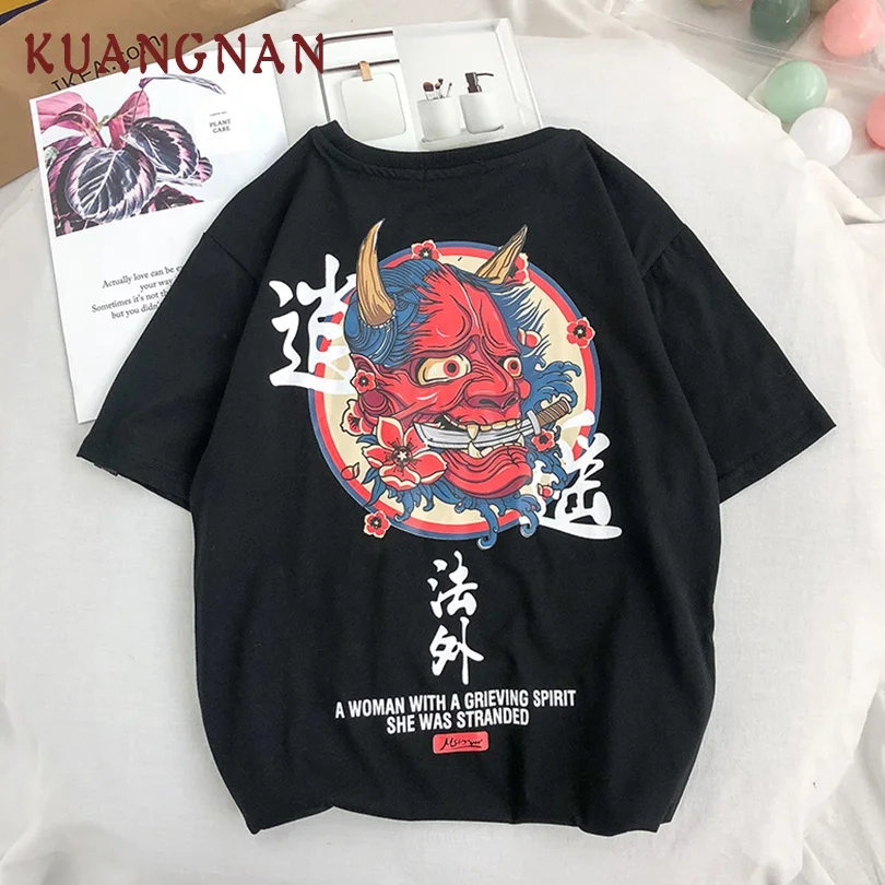 KUANGNAN японский стиль футболка с принтом Призрак лапша Мужская Футболка Harajuku